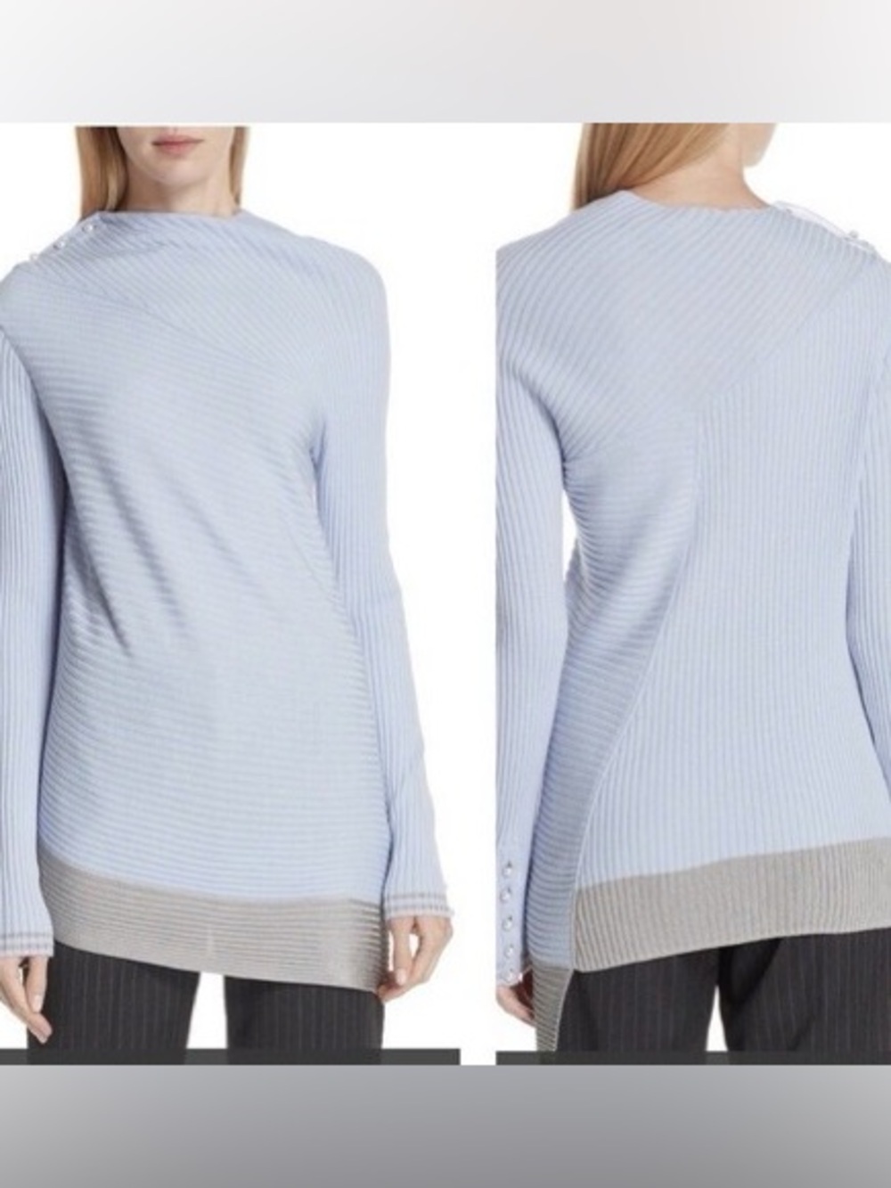 RAG & BONE Reanna Merino Wool Pearl Button Asymmetrical Pullover Sweater